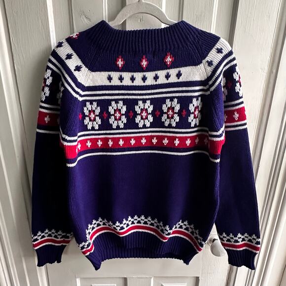 Vintage 70s Fair Isle Nordic Mock Neck Snowflake Sweater - Picture 6 of 7